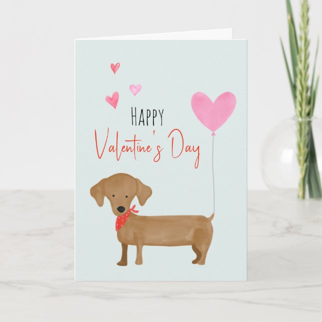 Watercolor Dachshund Valentines Dog Card (Front)