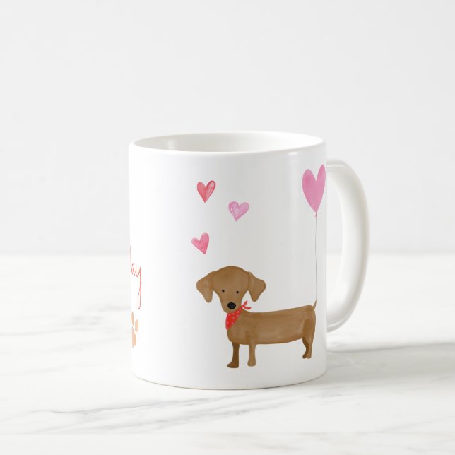 Watercolor Dachshund Valentines Dog Coffee Mug (Front Right)