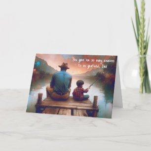 Watercolor Dad and Boy Fishing for Birthday Card