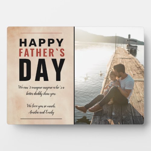Watercolor Daddy Happy Father`s Day Photo  Plaque - Watercolor Daddy Happy Father`s Day Photo Plaque. Text and names are on a blush orange watercolor background. The text is in trendy typography. Add your photo and customize the message and names. A sweet and modern photo plaque for a dad or a grandfather for Father`s day or birthday.
