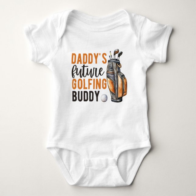 Watercolor Daddy's Future Golfing Buddy Golf Bag Baby Bodysuit (Front)