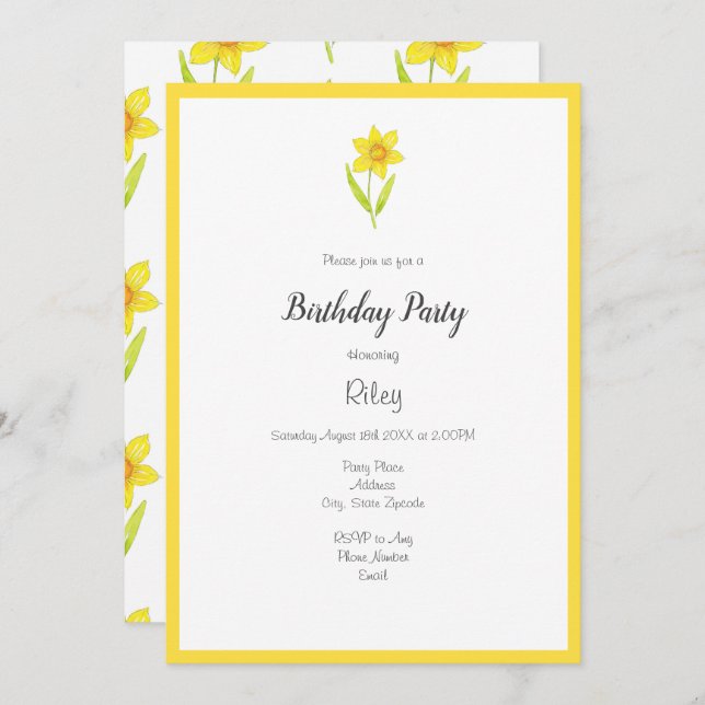 Watercolor Daffodil 2 and Pattern Invitation (Front/Back)