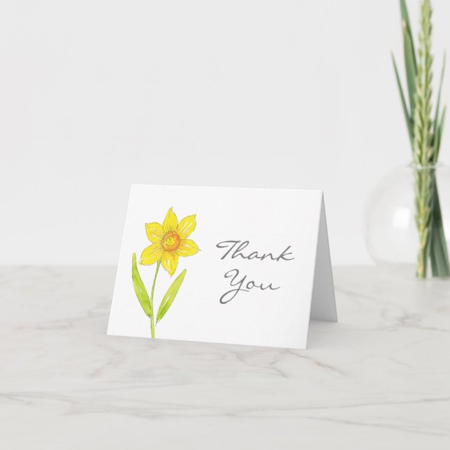 Watercolor Daffodil 2 Letterpress Thank You Card (Front)