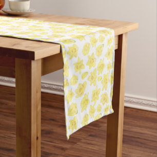 Watercolor Daffodil Ditzy Floral Long Long Table Runner