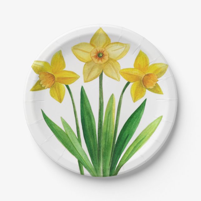 Watercolor Daffodil Ditzy Floral Paper Plates (Front)