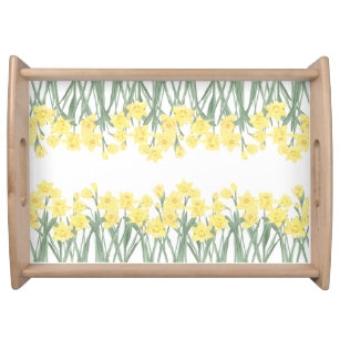 Watercolor Daffodil Ditzy Floral Patterned Serving Serving Tray