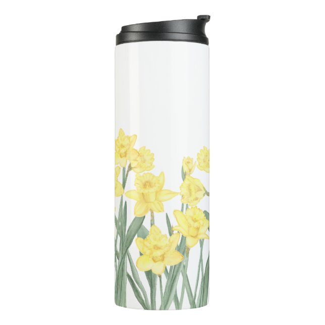 Watercolor Daffodil Ditzy Floral Patterned Thermal Tumbler (Rotated Left)