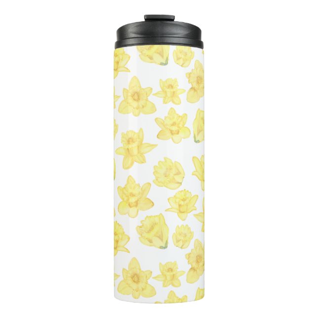 Watercolor Daffodil Ditzy Floral Patterned Thermal Tumbler (Front)