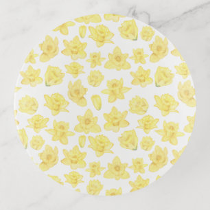 Watercolor Daffodil Ditzy Floral Patterned Trinket Tray