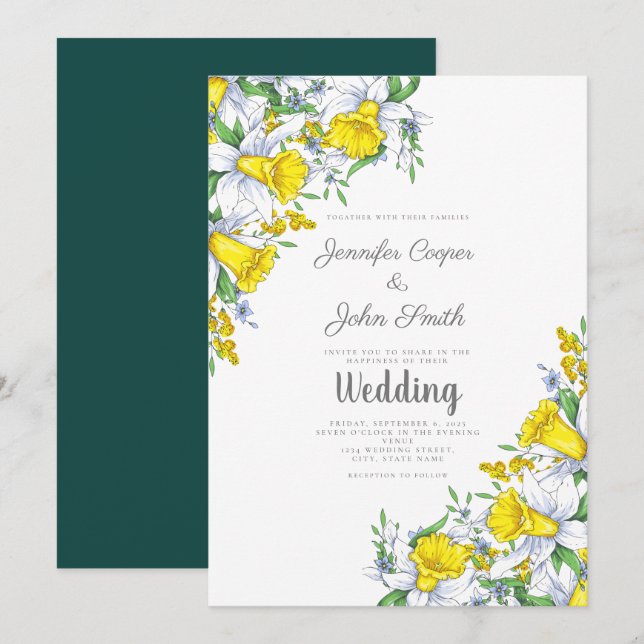 Watercolor Daffodil Floral Wedding  Invitation (Front/Back)