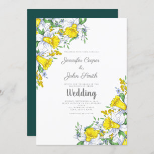 Watercolor Daffodil Floral Wedding  Invitation