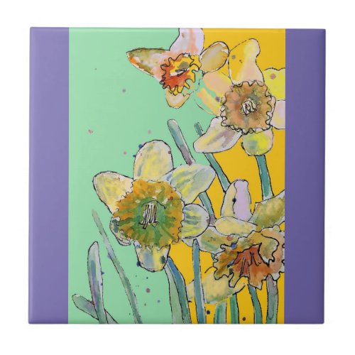 Watercolor Daffodil Flower Floral Ceramic Tile