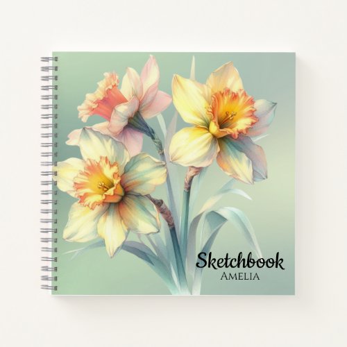 Watercolor Daffodil Flowers Sketchbook Notebook