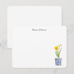 Watercolor Daffodil in blue and white pot Note Card