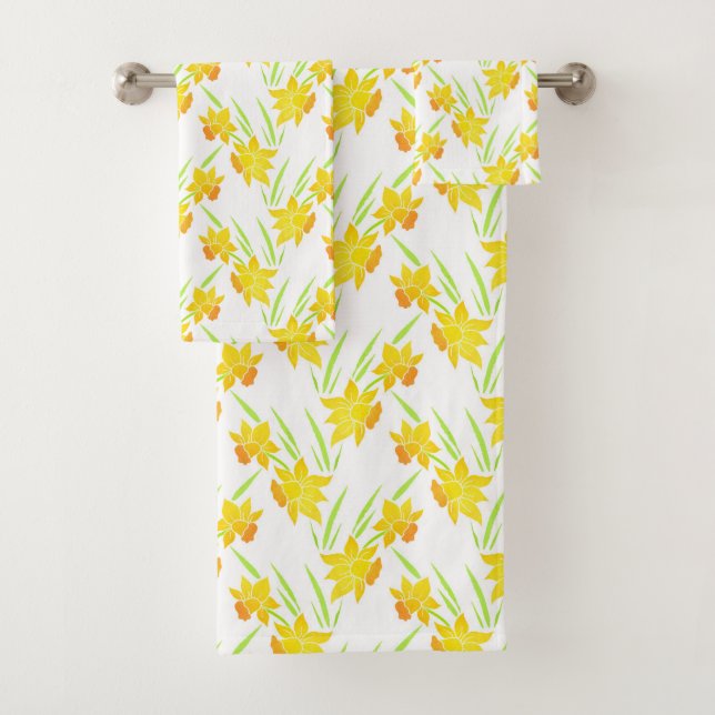 Watercolor Daffodil Pattern Bath Towel Set (Insitu)