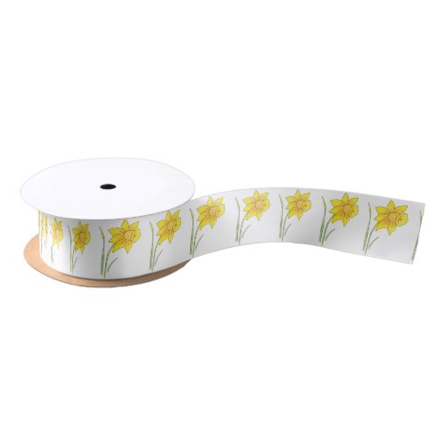 Watercolor Daffodil Pattern Satin Ribbon