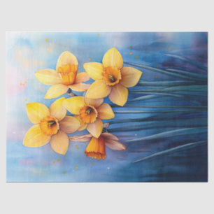 Watercolor Daffodils Blue Background Decoupage Tissue Paper