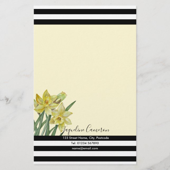 Watercolor Daffodils Botanical Illustration Stationery (Front)