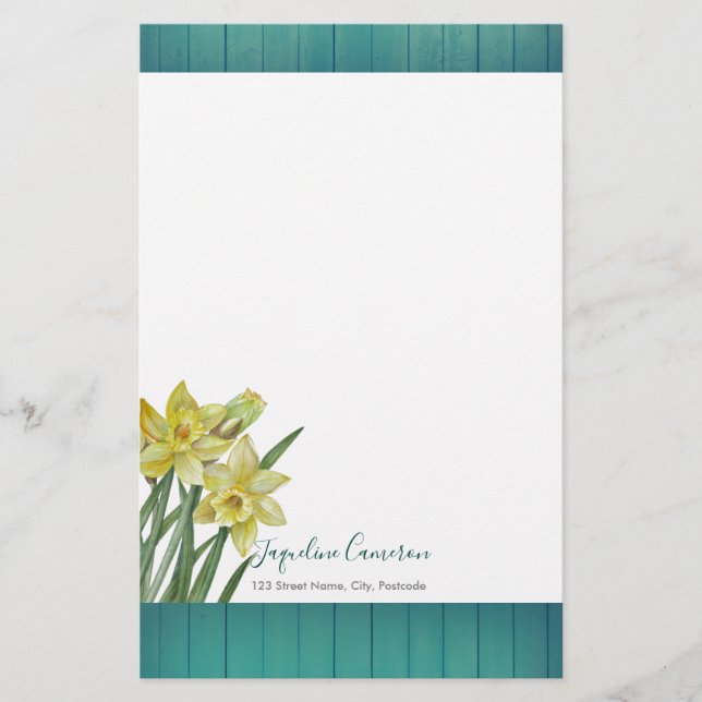 Watercolor Daffodils Botanical Illustration Stationery (Front)