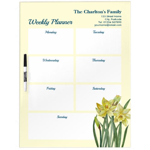 Watercolor Daffodils Botanical Weekly Planner Dry Erase Board