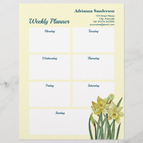 Watercolor Daffodils Botanical Weekly Planner Letterhead