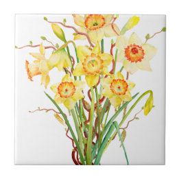 Watercolor daffodils bouquet tile