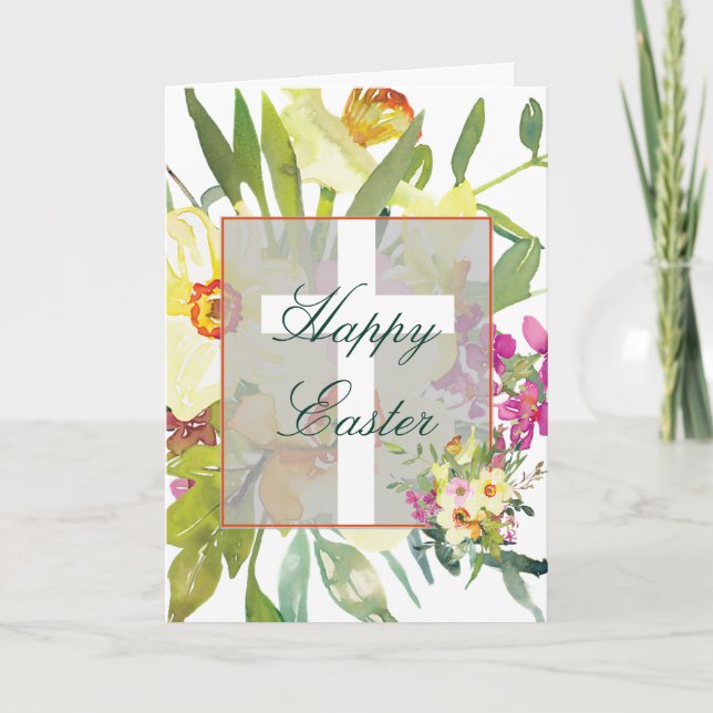 Watercolor daffodils custom Easter Holiday Card (Front)