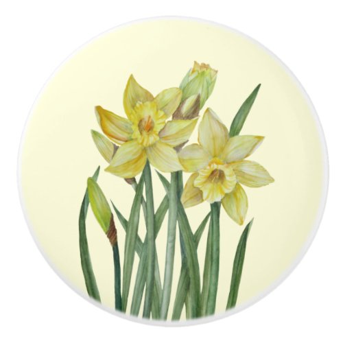 Watercolor Daffodils Flower Floral Art Monogram Th Ceramic Knob