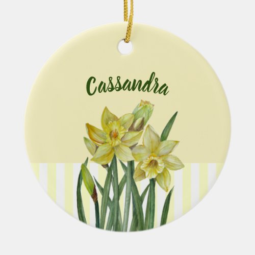 Watercolor Daffodils Flower Portrait Illustration Ceramic Ornament