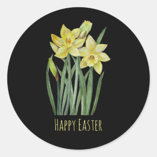 Watercolor Daffodils Flower Portrait Illustration Classic Round Sticker