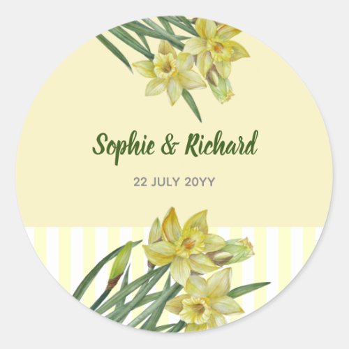 Watercolor Daffodils Flower Portrait Illustration Classic Round Sticker