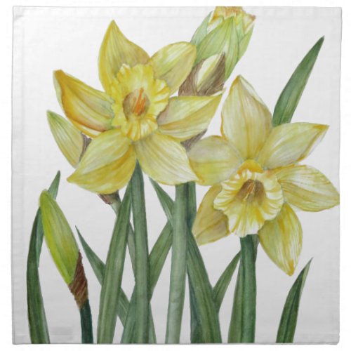 Watercolor Daffodils Flower Portrait Illustration Cloth Napkin