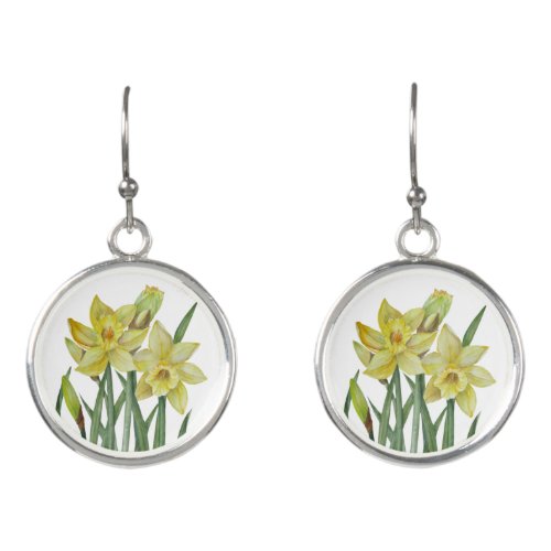Watercolor Daffodils Flower Portrait Illustration Earrings