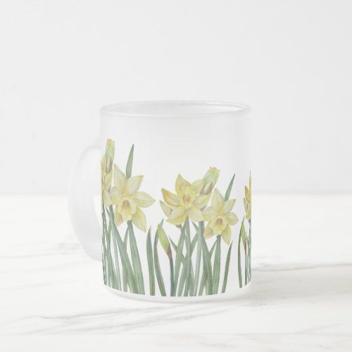 Watercolor Daffodils Flower Portrait Illustration Frosted Glass Coffee Mug