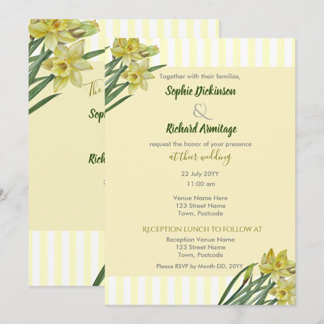 Watercolor Daffodils Flower Portrait Illustration Invitation (Front/Back)