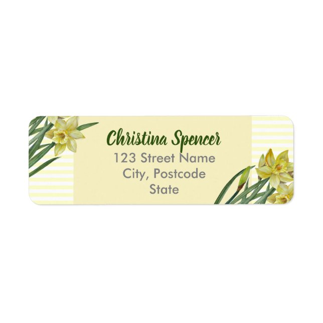 Watercolor Daffodils Flower Portrait Illustration Label (Front)