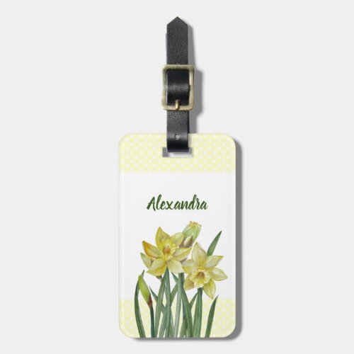 Watercolor Daffodils Flower Portrait Illustration Luggage Tag