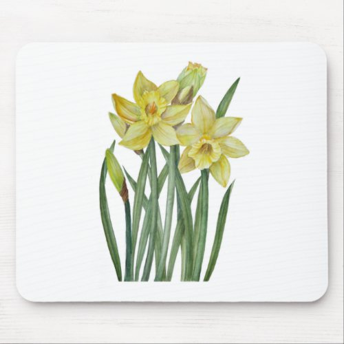Watercolor Daffodils Flower Portrait Illustration Mouse Pad