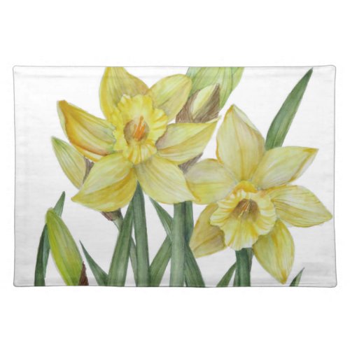 Watercolor Daffodils Flower Portrait Illustration Placemat