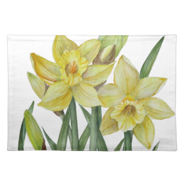 Watercolor Daffodils Flower Portrait Illustration Placemat (Front)
