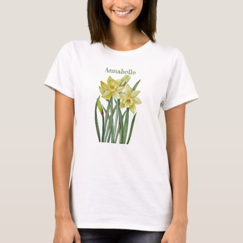 Watercolor Daffodils Flower Portrait Illustration T_Shirt