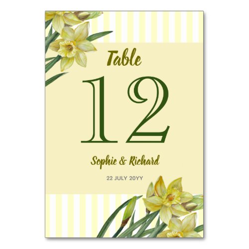 Watercolor Daffodils Flower Portrait Illustration Table Number