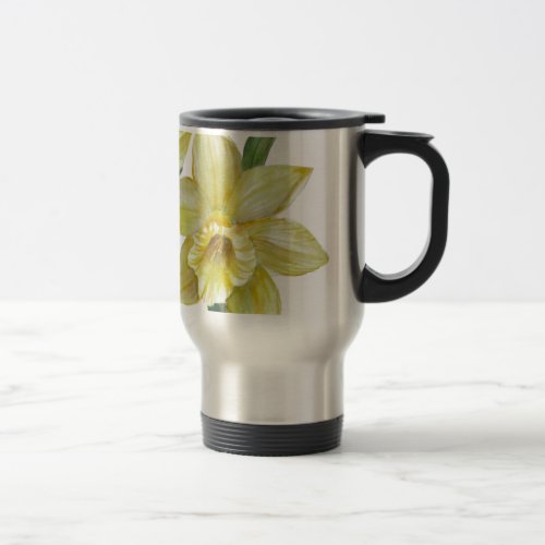 Watercolor Daffodils Flower Portrait Illustration Travel Mug