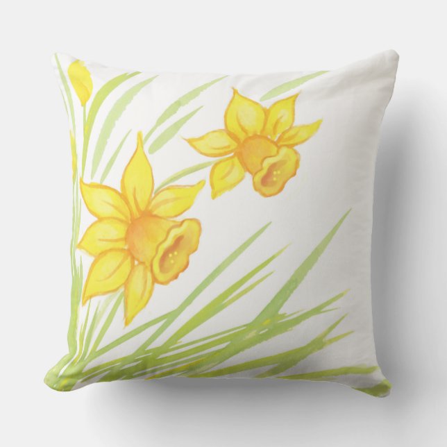 Watercolor Daffodils Outdoor Pillow (Front)