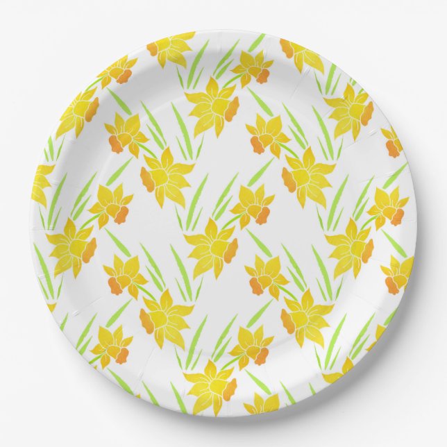 Watercolor Daffodils Pattern Paper Plates (Front)