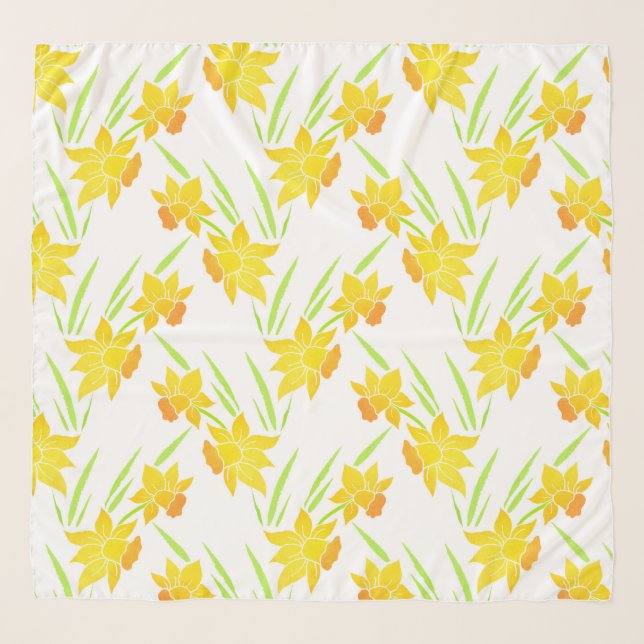 Watercolor Daffodils Pattern Scarf (Front)