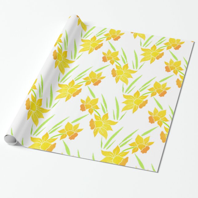 Watercolor Daffodils Pattern Wrapping Paper (Unrolled)