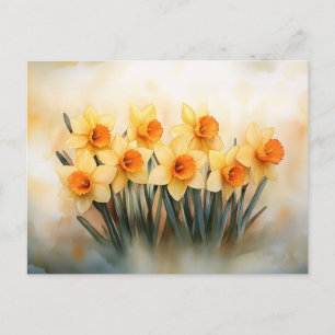 Watercolor Daffodils Yellow and Green Postcard
