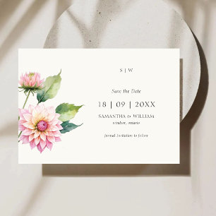 Watercolor Dahlia flower Save the Date Invitation