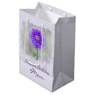 Watercolor Dahlia On Hearts Birthday Medium Gift Bag